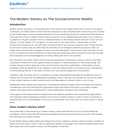 The Modern Slavery As The Socioeconomic Reality