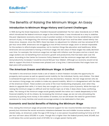 The Benefits of Raising the Minimum Wage: An Essay