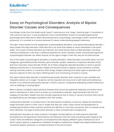 Analysis of Bipolar Disorder: Causes and Consequences