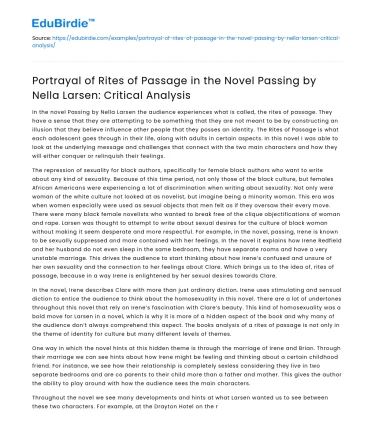 Rites of Passage in Passing by Nella Larsen: Critical Analysis