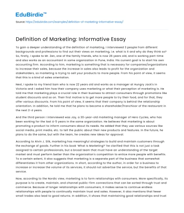 Definition of Marketing: Informative Essay
