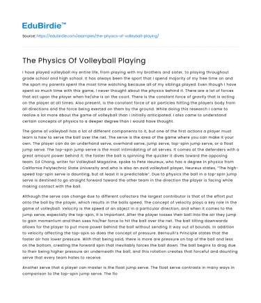 The Physics Of Volleyball Playing