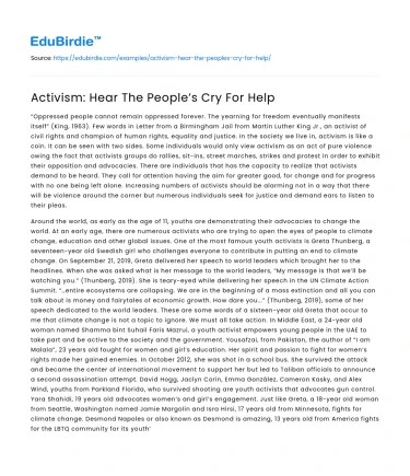 Activism: Hear The People’s Cry For Help