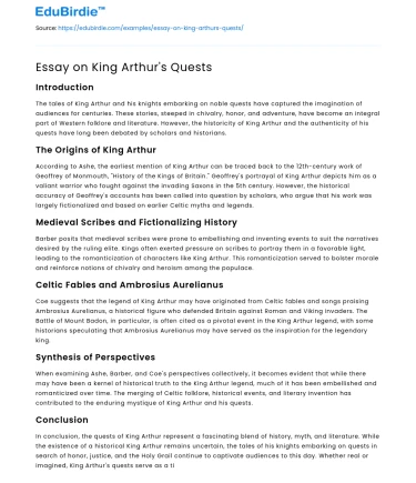 Essay on King Arthur’s Quests