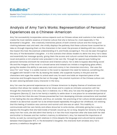 Amy Tan’s Works: Representing Chinese-American Experiences