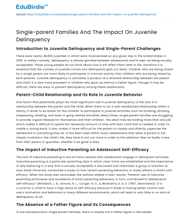 Single-parent Families And The Impact On Juvenile Delinquency