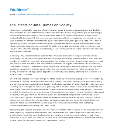 The Effects of Hate Crimes on Society