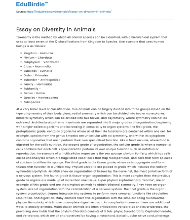 Essay on Diversity in Animals