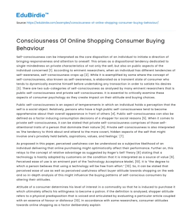 Consciousness Of Online Shopping Consumer Buying Behaviour