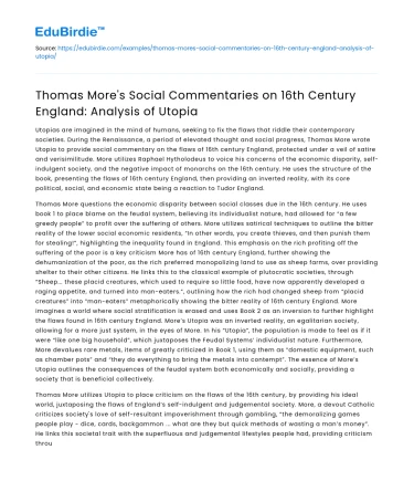Thomas More’s Social Commentary on 16th Century England in Utopia