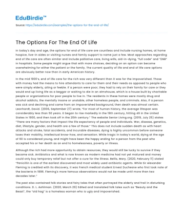 The Options For The End Of Life