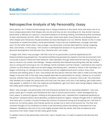 Retrospective Analysis of My Personality: Essay