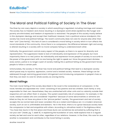 The Moral and Political Falling of Society in The Giver