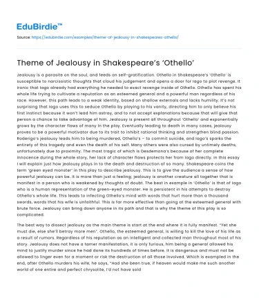 Theme of Jealousy in Shakespeare’s ‘Othello’