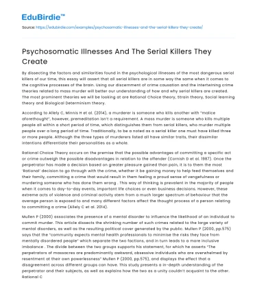 Psychosomatic Illnesses And The Serial Killers They Create
