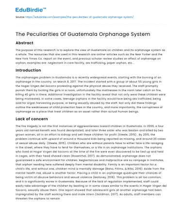 The Peculiarities Of Guatemala Orphanage System