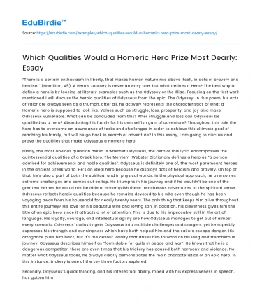 Which Qualities Would a Homeric Hero Prize Most Dearly: Essay