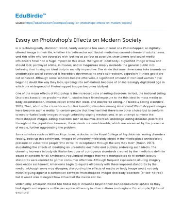 Essay on Photoshop’s Effects on Modern Society