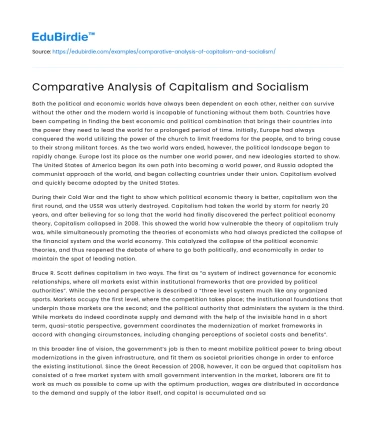 Comparative Analysis of Capitalism and Socialism