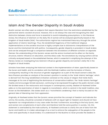 Islam And The Gender Disparity In Saudi Arabia