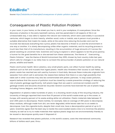 Consequences of Plastic Pollution Problem