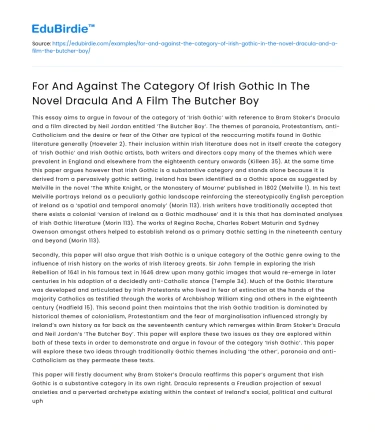 Irish Gothic in Dracula and Butcher Boy