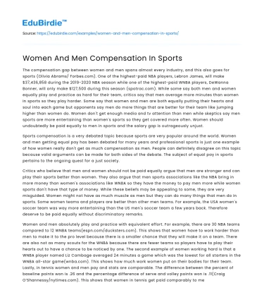 Women And Men Compensation In Sports