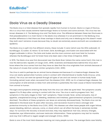 Ebola Virus as a Deadly Disease