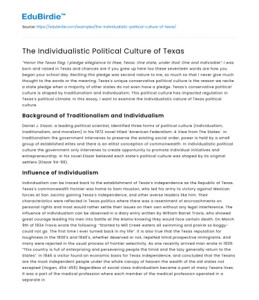 The Individualistic Political Culture of Texas