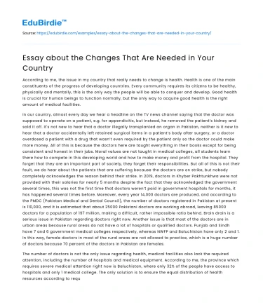 Essay about the Changes That Are Needed in Your Country