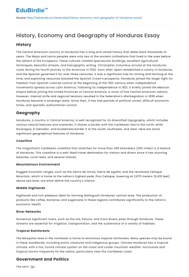 History, Economy and Geography of Honduras Essay