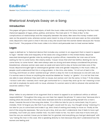 Rhetorical Analysis Essay on a Song