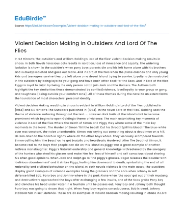 Violent Decision Making In Outsiders And Lord Of The Flies