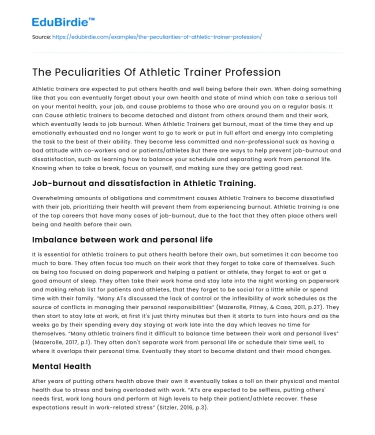 The Peculiarities Of Athletic Trainer Profession