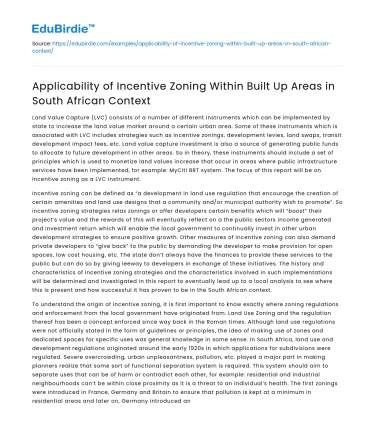 Incentive Zoning in South African Urban Areas
