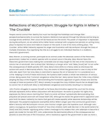 Reflections of McCarthyism: Struggle for Rights in Miller’s ‘The Crucible’