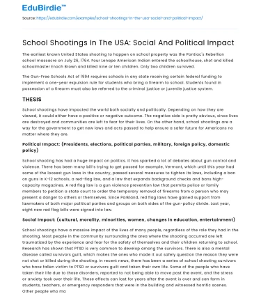 School Shootings In The USA: Social And Political Impact