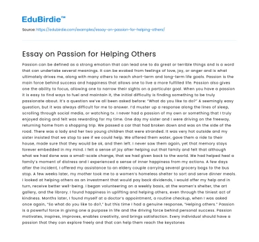 Essay on Passion for Helping Others