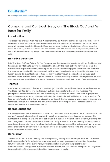 Compare and Contrast Essay on ‘The Black Cat’ and ‘A Rose for Emily’