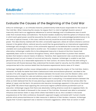Evaluate the Causes of the Beginning of the Cold War