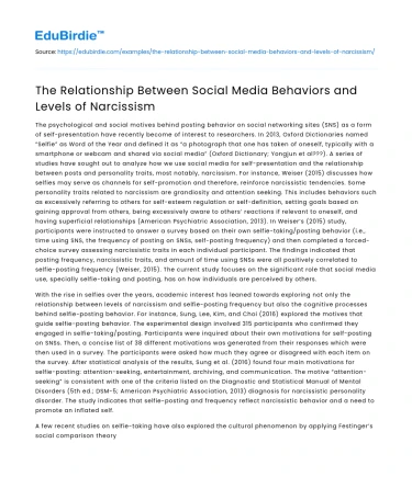 The Relationship Between Social Media Behaviors and Levels of Narcissism