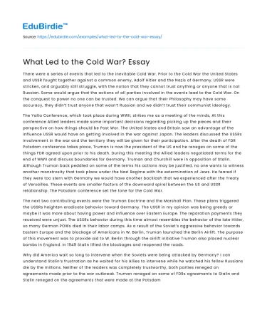 What Led to the Cold War? Essay