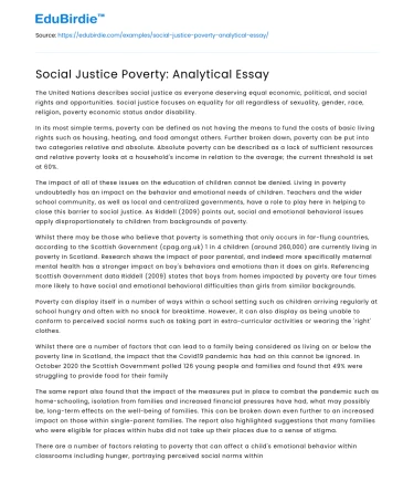 Social Justice Poverty: Analytical Essay