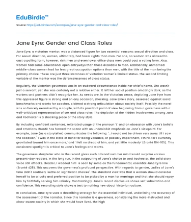 Jane Eyre: Gender and Class Roles