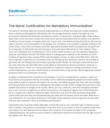 The Moral Justification for Mandatory Immunization