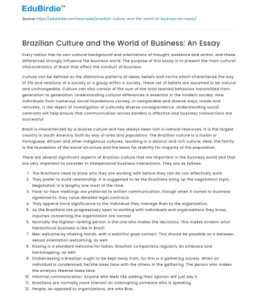 Brazilian Culture and the World of Business: An Essay