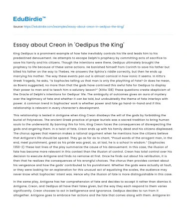 Essay about Creon in ‘Oedipus the King’