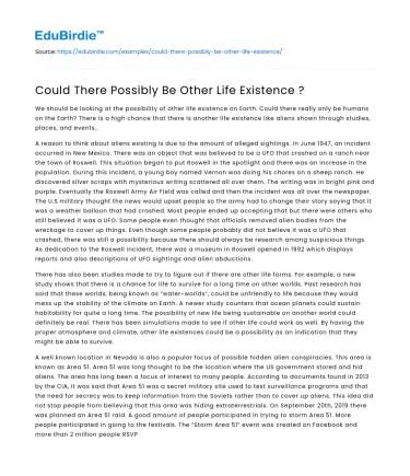 Could There Possibly Be Other Life Existence ?