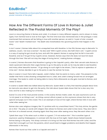 Love Forms in Romeo & Juliet’s Pivotal Moments