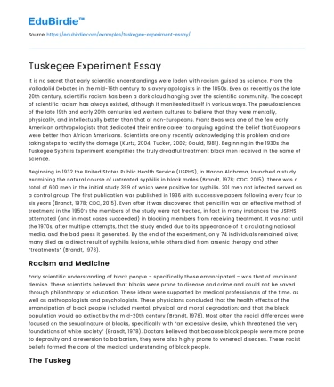 Tuskegee Experiment Essay